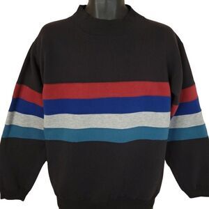 Striped Crewneck Sweatshirt Vintage 80s 90s Jumper Streetwear Mens Size Medium